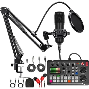 Podcast Microphone Suit with Sound Card Audio Mixer