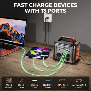 300W Portable Power Station, 80000mAh Camping Solar Generator - Thumbnail Image 3
